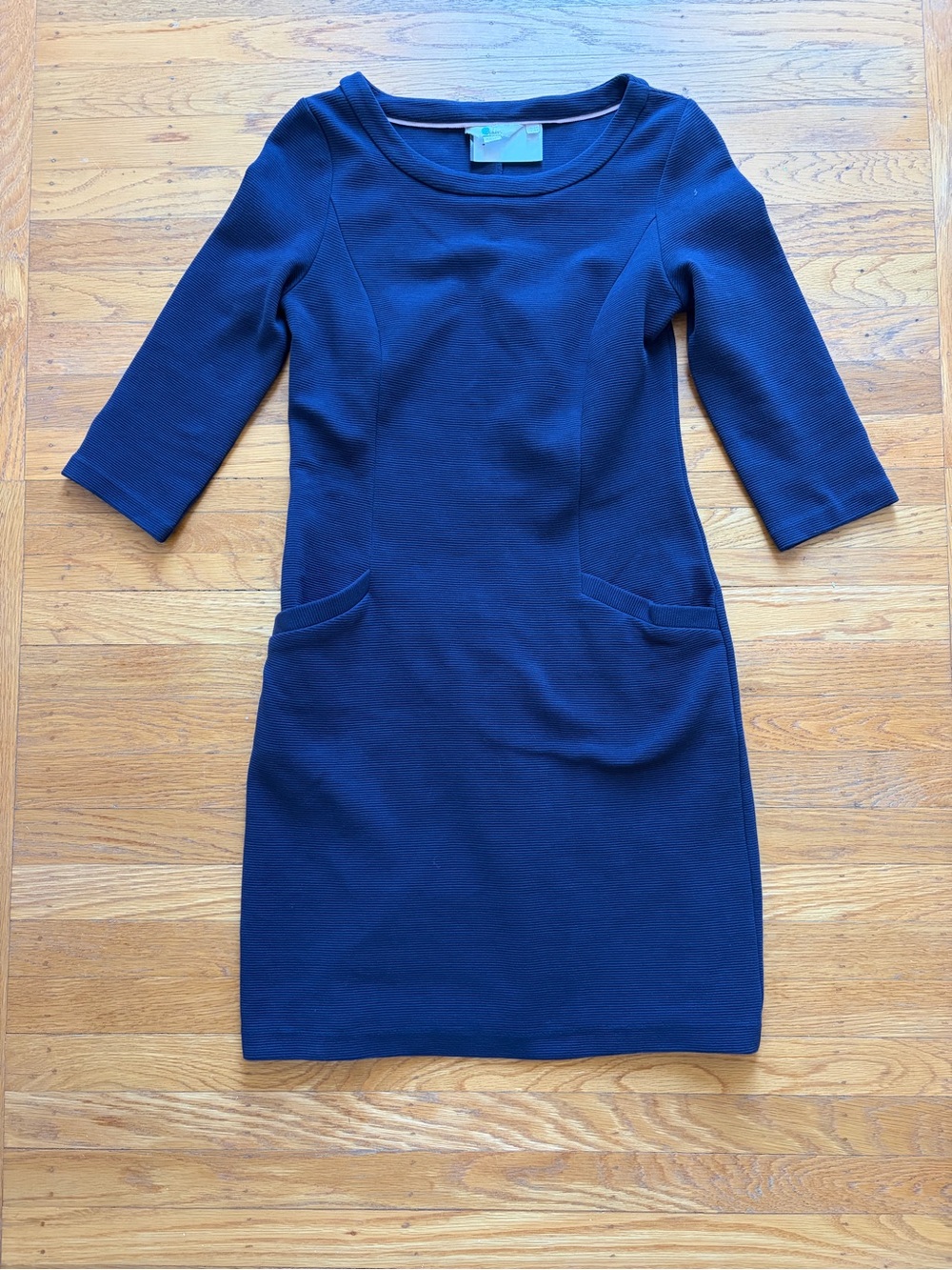 Boden Navy Midi Sheath Dress with 3/4 Sleeves